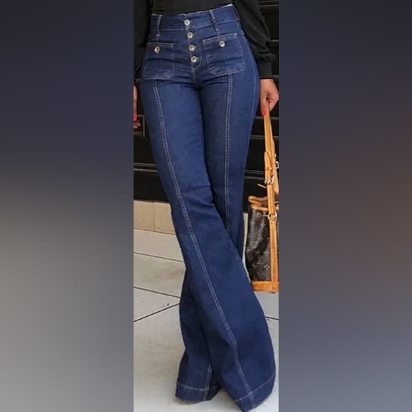 Button Up High Rise Flare Jeans - Picture 2 of 5